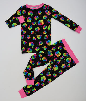 Rainbow Roses Two Piece Long Sleeve Pajamas