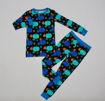 Blue Pumpkins long Sleeve Piece Pajamas Set