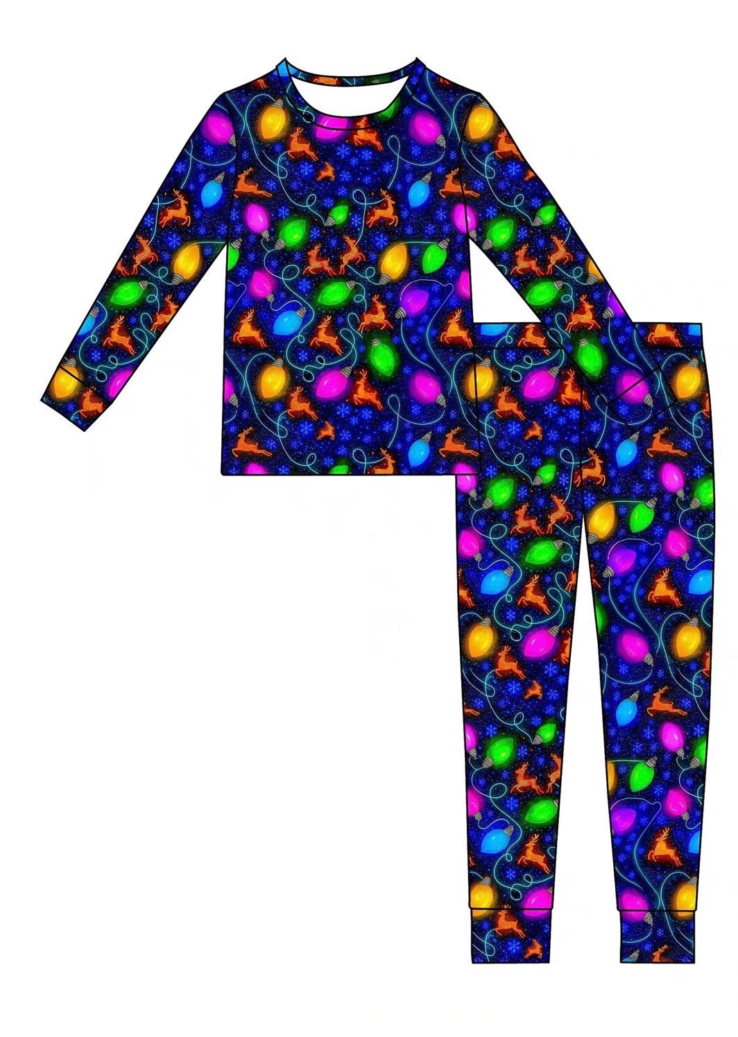 Pre order Christmas lights Sleeve Piece Pajamas Set
