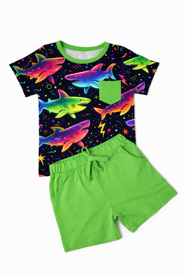 Neon shark shorts set