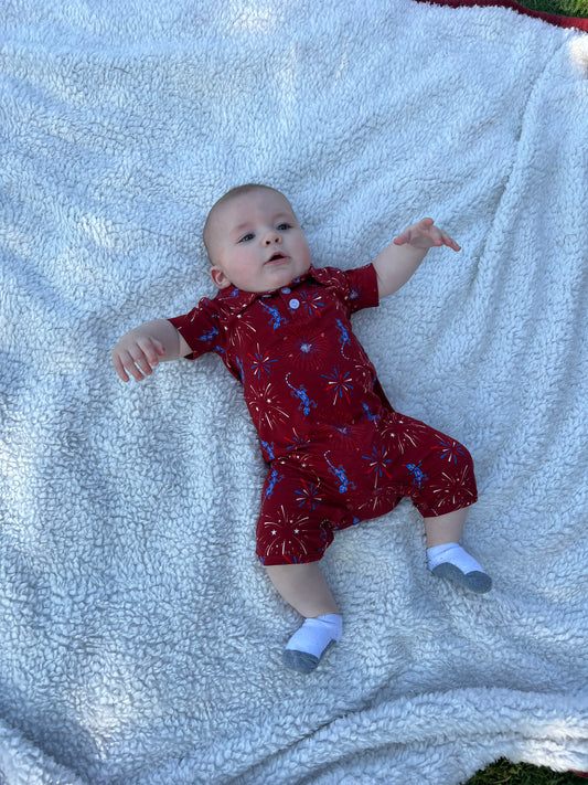 4th of July Short sleeve collared romper